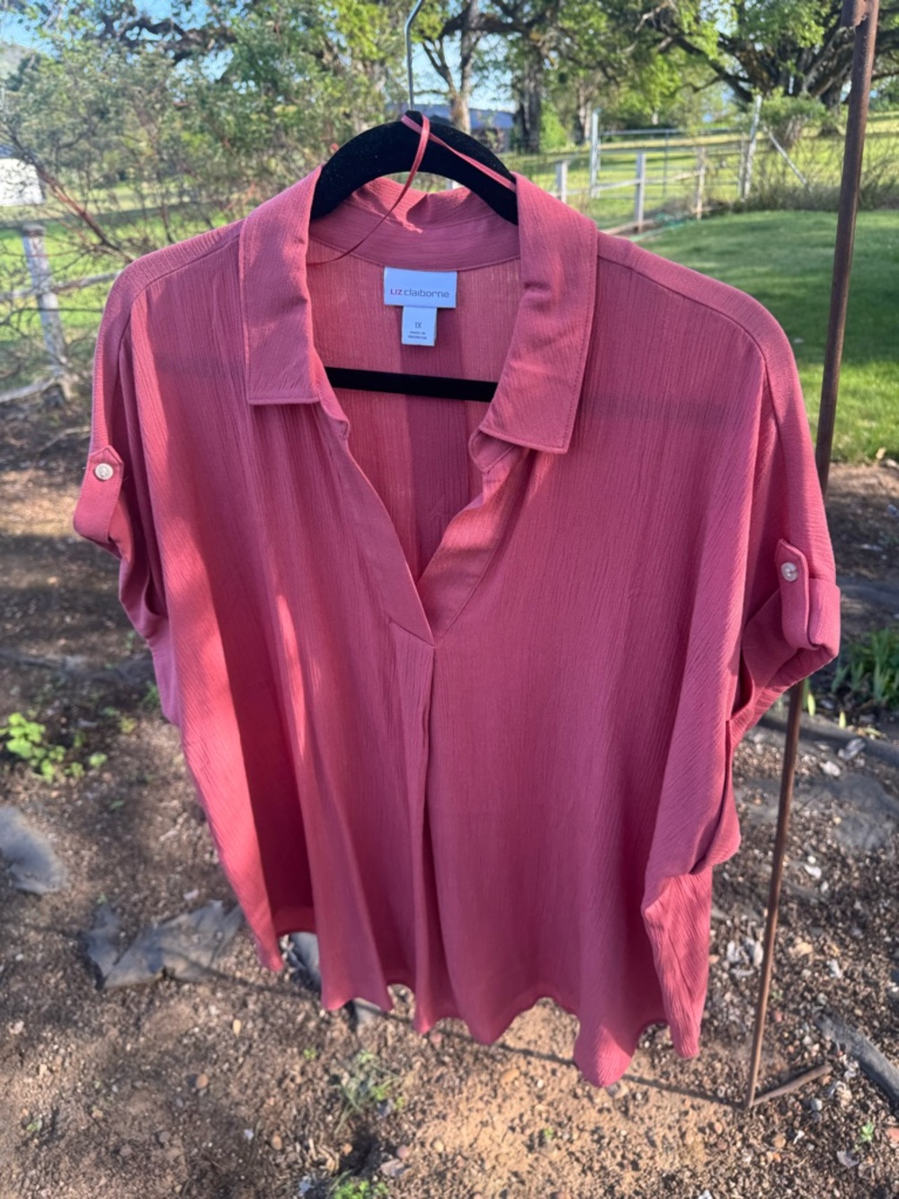 Liz Claiborne Rose-Tone V-Neck Roll-Sleeve Tunic